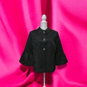LAURA ASHLEY BLK. BROCADE EVENING TULIP SLEEVE JACKET SIZE XL‎ NWT